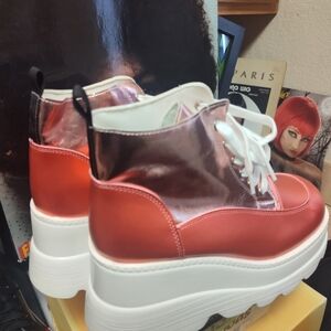 Stylish Women's Platform Sneakers - Red and White By Sheln, size 10